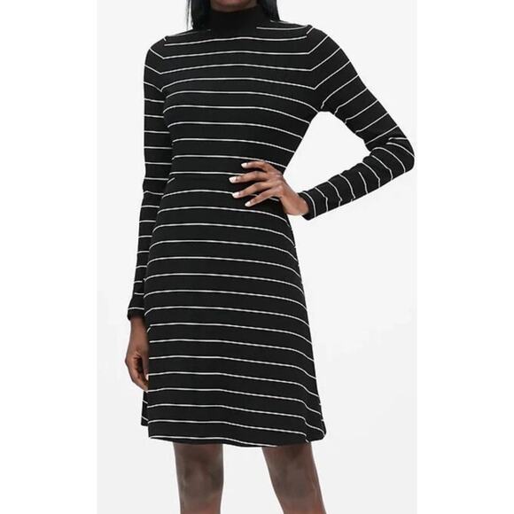 Banana Republic Size Small Mock Neck Dress Black Small Long Sleeve Ribbed - Picture 1 of 5